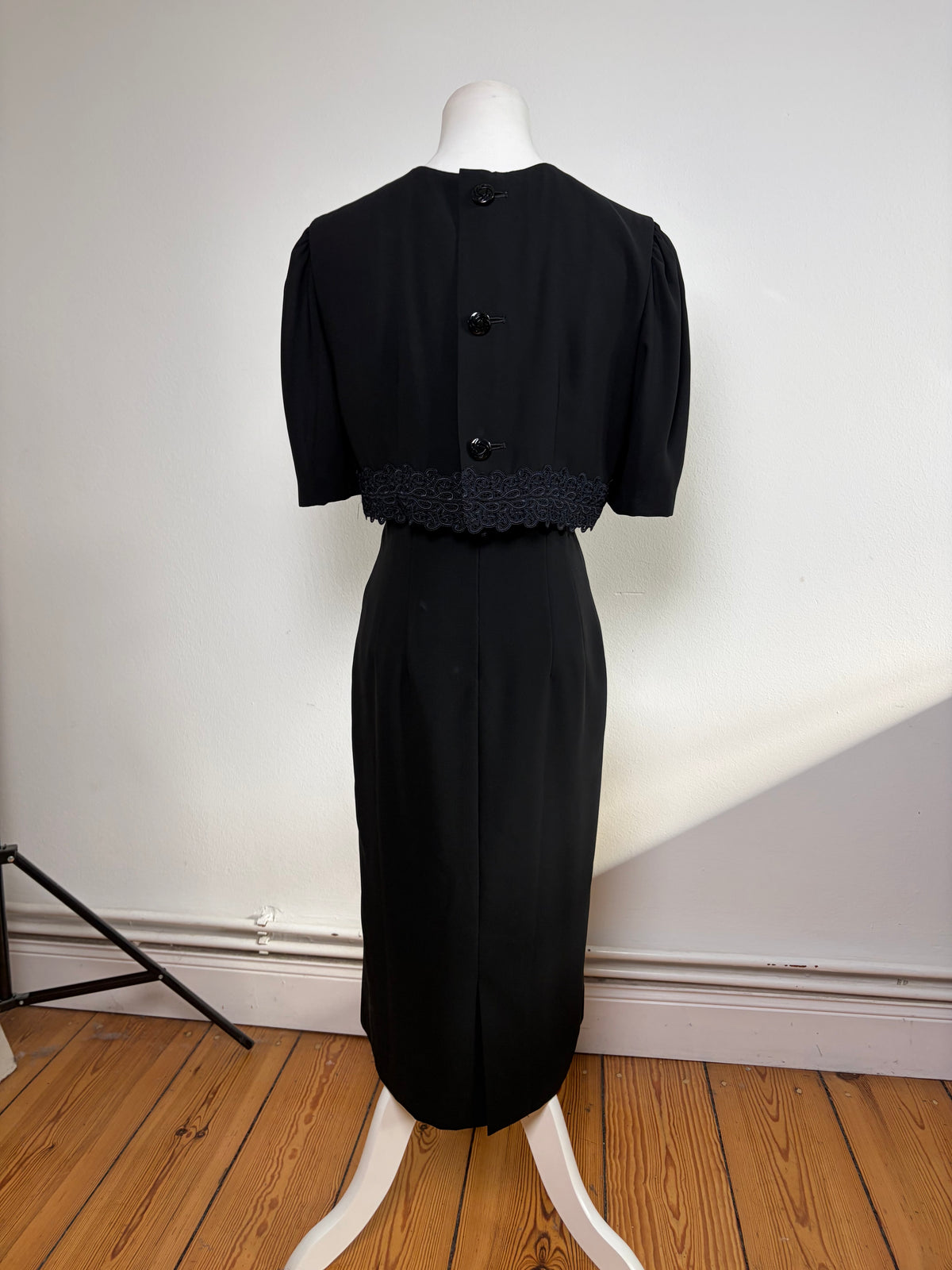 Vintage Chloé Black Dress with Navy Lace Trim M
