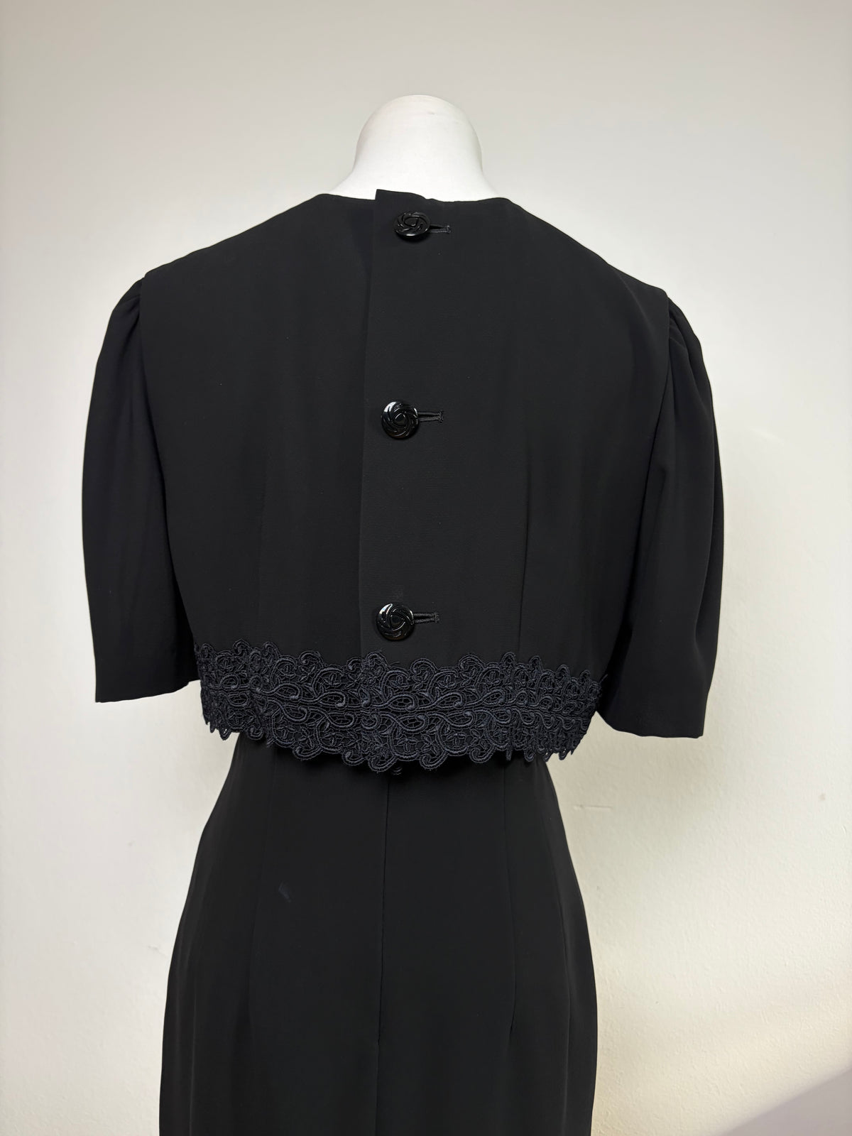 Vintage Chloé Black Dress with Navy Lace Trim M