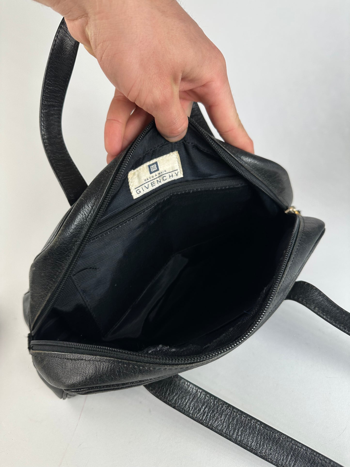 Vintage Givenchy 4G Embossed Leather Bowler Handbag Black