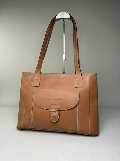 Vintage Courreges Smooth Leather Tote Bag Tan Silver