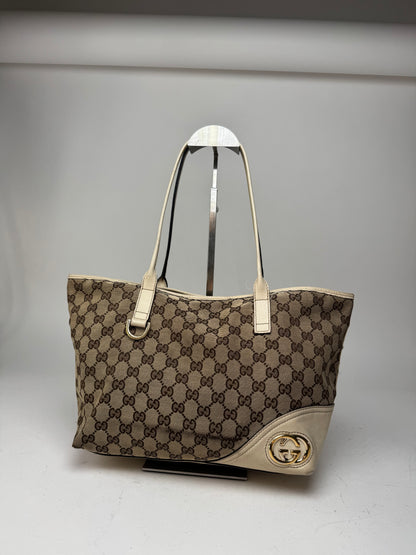 Vintage Gucci Monogram Tote Bag beige white