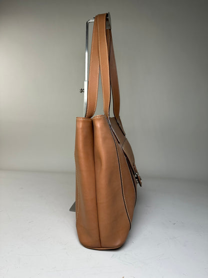 Vintage Courreges Smooth Leather Tote Bag Tan Silver