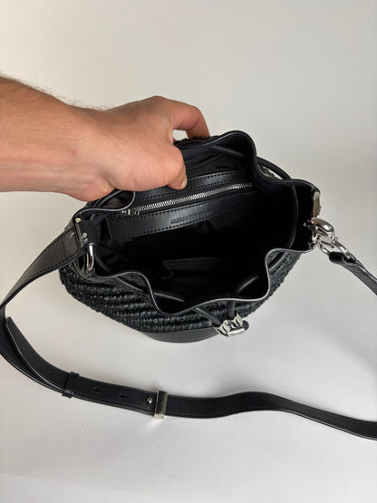 Vintage Alexander Wang Woven Straw Leather Bucket Bag c. 2016 Black