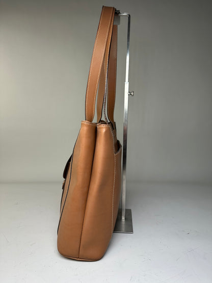 Vintage Courreges Smooth Leather Tote Bag Tan Silver