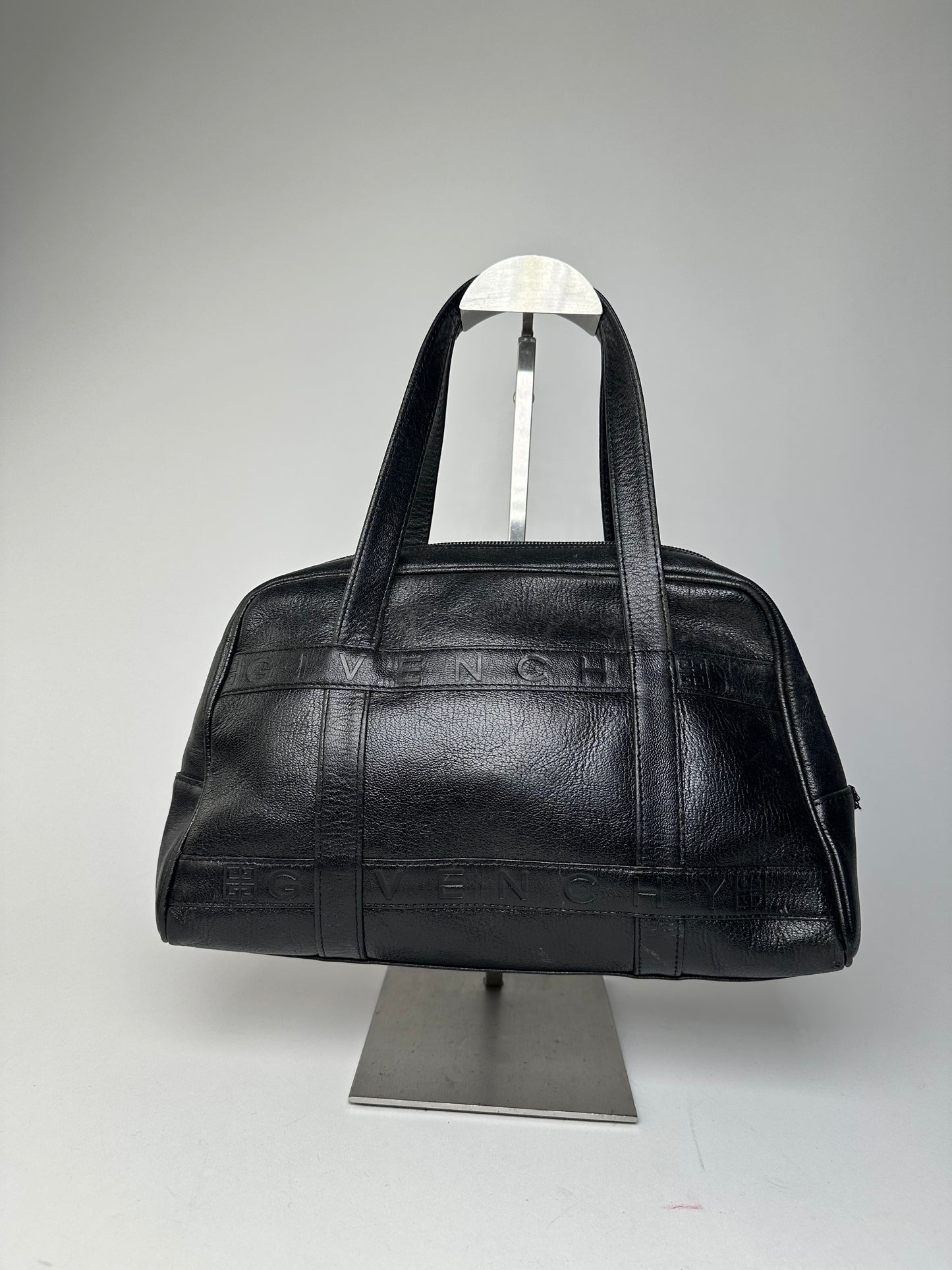 Vintage Givenchy 4G Embossed Leather Bowler Handbag Black