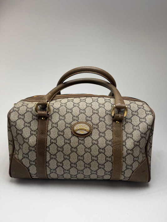 Mini sac Boston vintage en cuir monogramme Gucci Plus marron gris