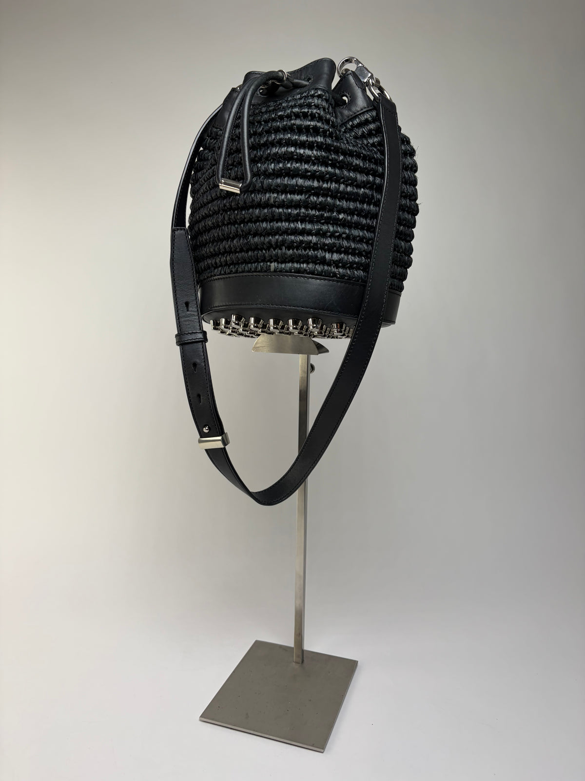 Vintage Alexander Wang Woven Straw Leather Bucket Bag c. 2016 Black