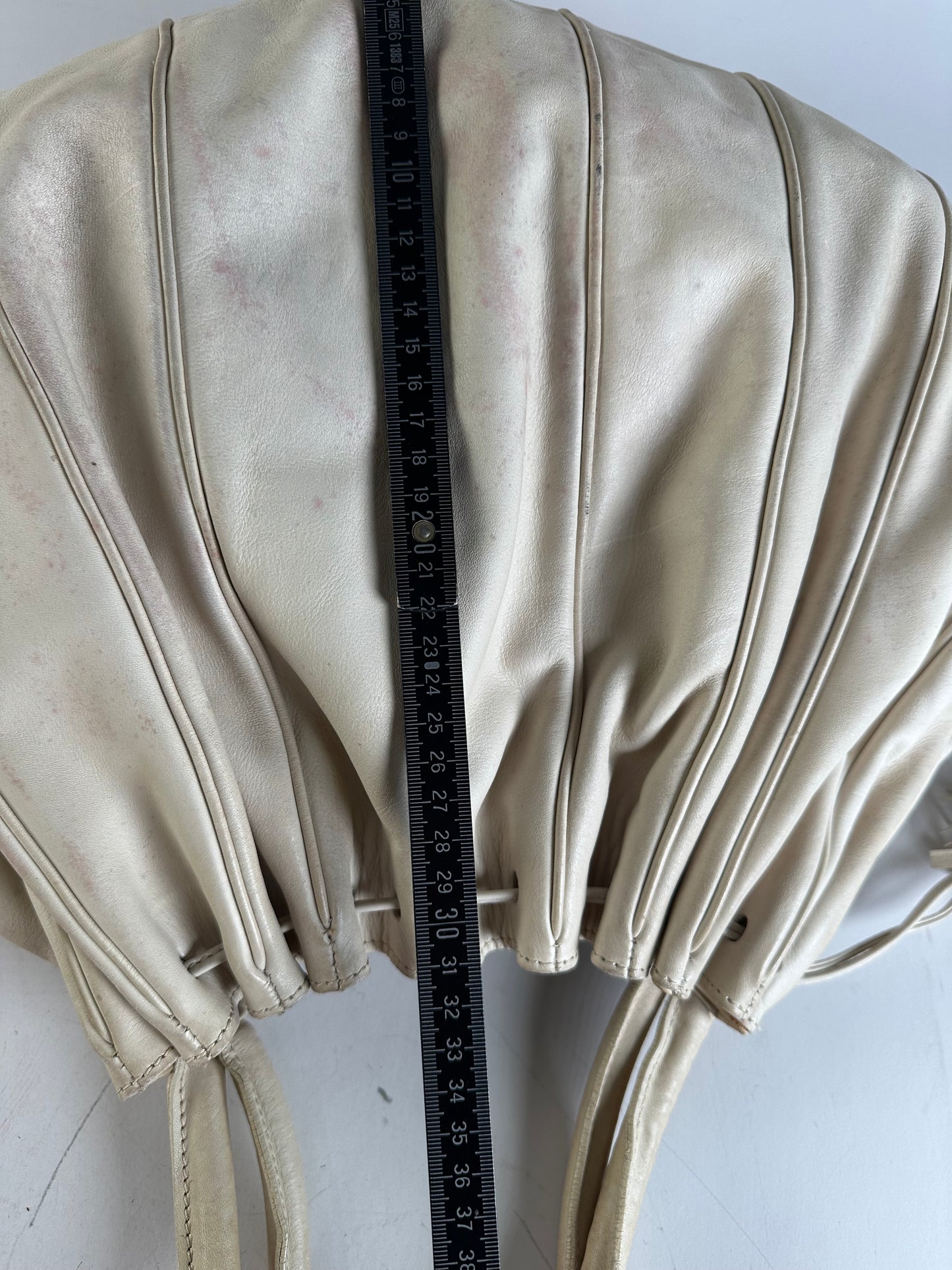Vintage Armani Grained Leather Shoulder Bag Light Beige