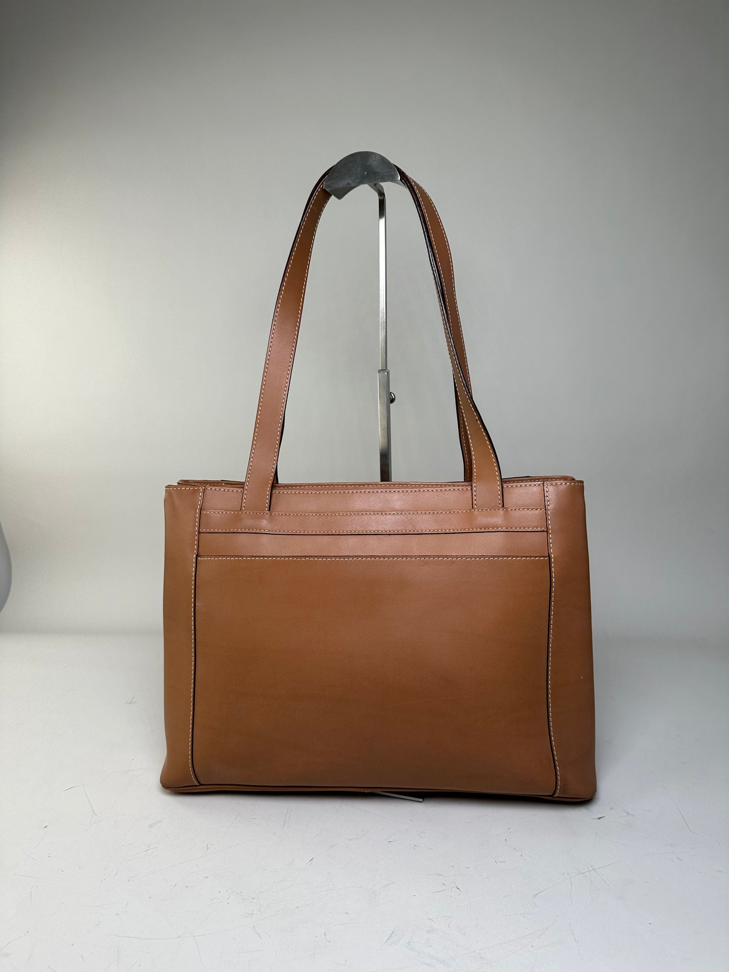 Vintage Courreges Smooth Leather Tote Bag Tan Silver