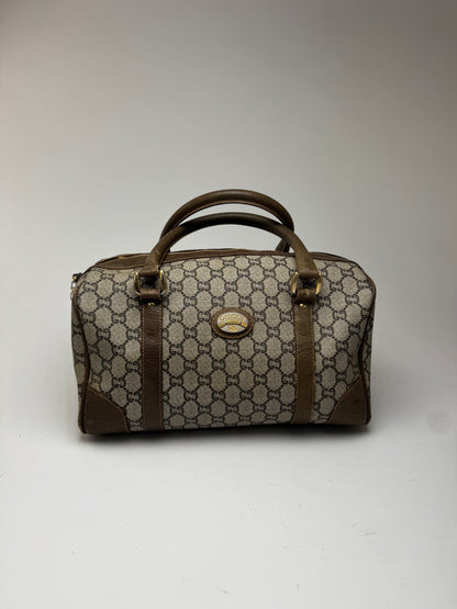 Mini sac Boston vintage en cuir monogramme Gucci Plus marron gris
