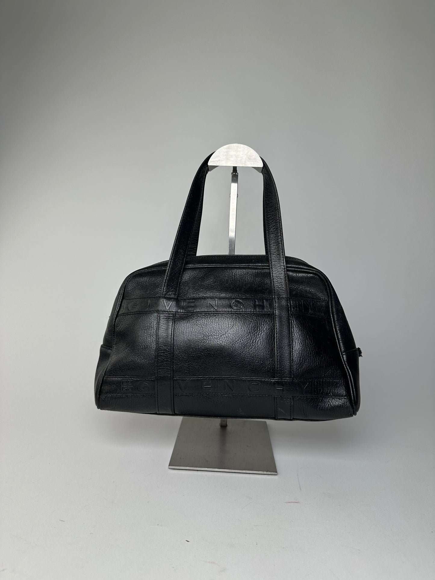 Vintage Givenchy 4G Embossed Leather Bowler Handbag Black