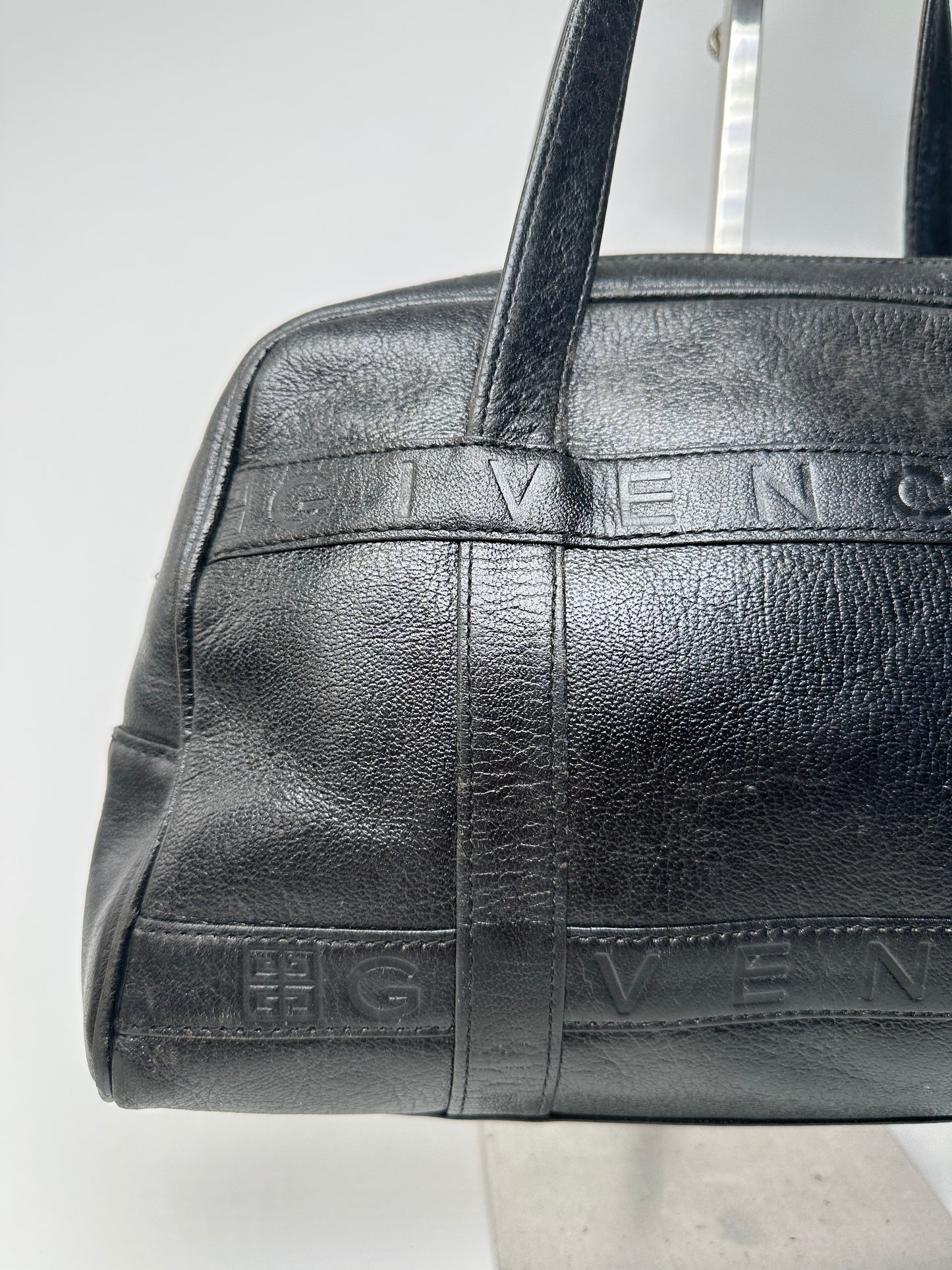 Vintage Givenchy 4G Embossed Leather Bowler Handbag Black