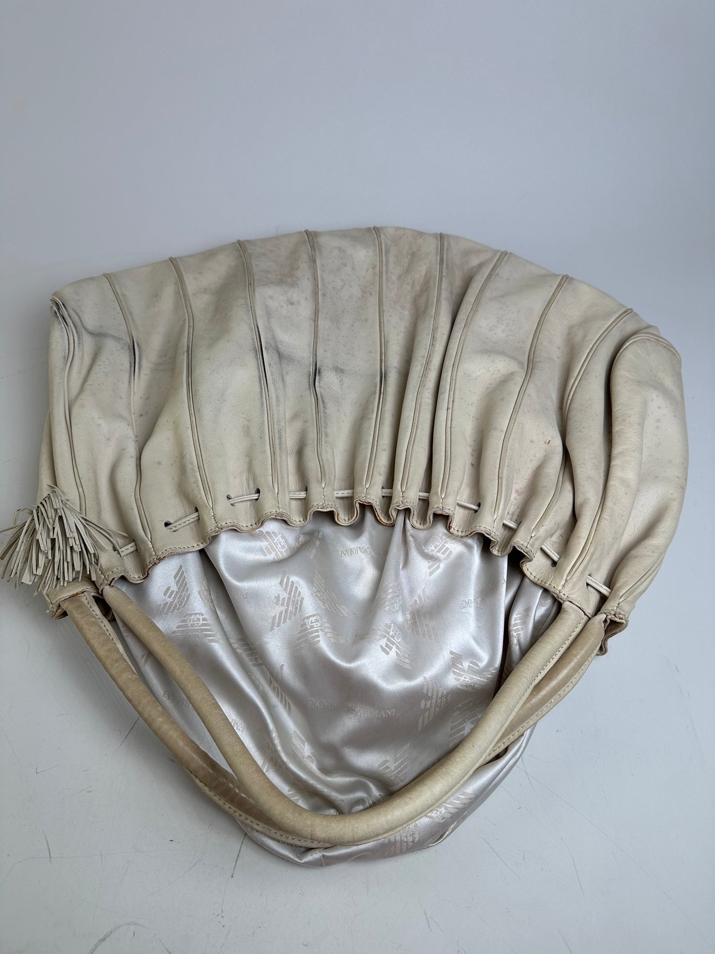 Vintage Armani Grained Leather Shoulder Bag Light Beige