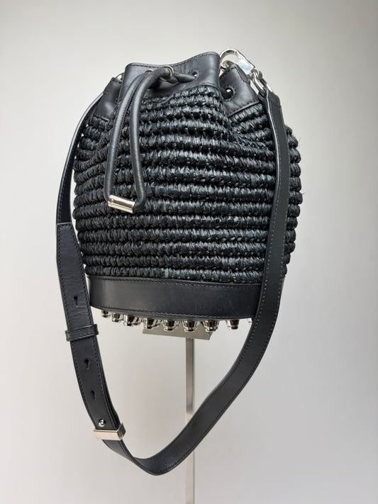 Vintage Alexander Wang Woven Straw Leather Bucket Bag c. 2016 Black