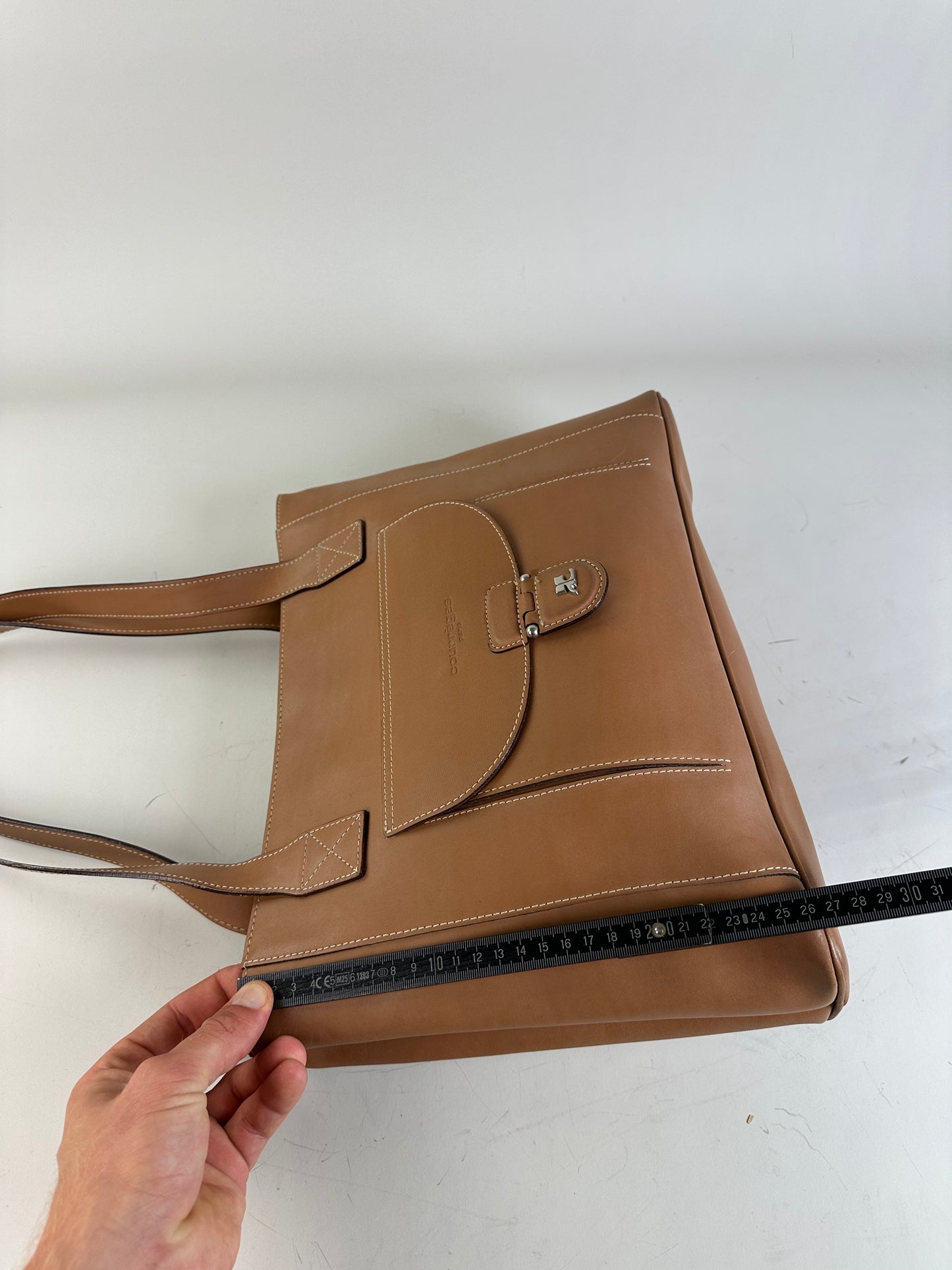 Vintage Courreges Smooth Leather Tote Bag Tan Silver
