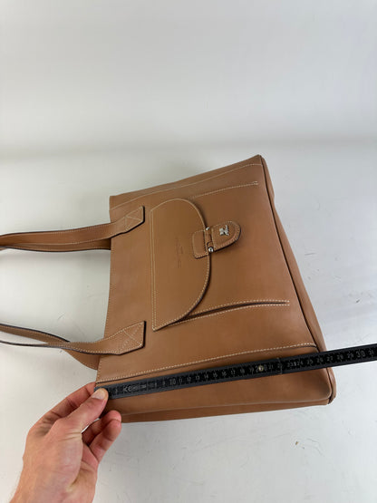 Vintage Courreges Smooth Leather Tote Bag Tan Silver
