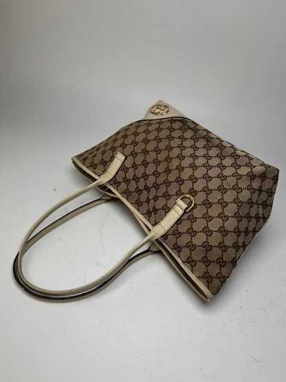 Vintage Gucci Monogram Tote Bag beige white