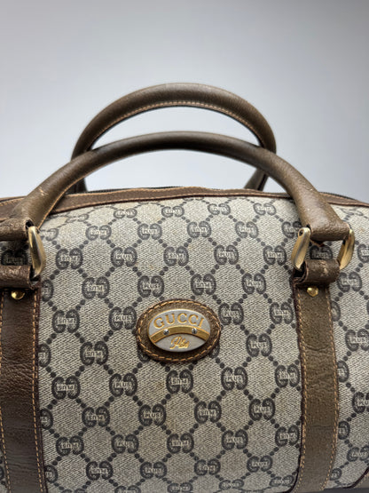 Mini sac Boston vintage en cuir monogramme Gucci Plus marron gris