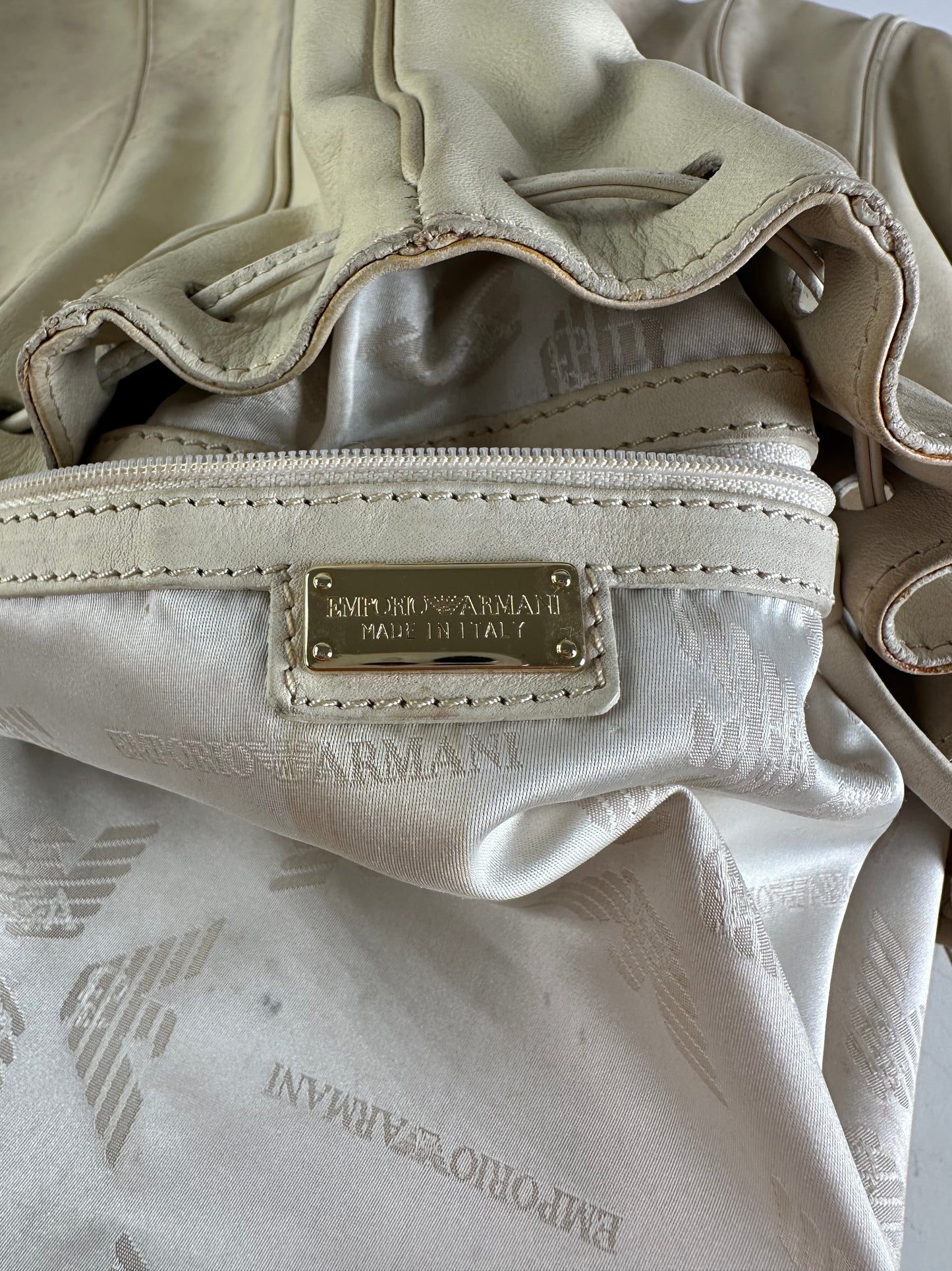 Vintage Armani Grained Leather Shoulder Bag Light Beige