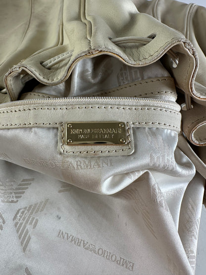 Vintage Armani Grained Leather Shoulder Bag Light Beige