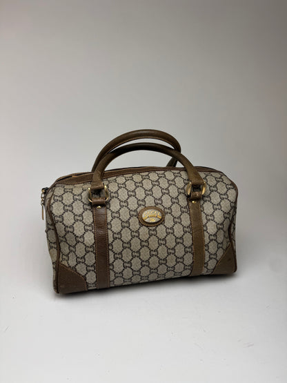 Mini sac Boston vintage en cuir monogramme Gucci Plus marron gris