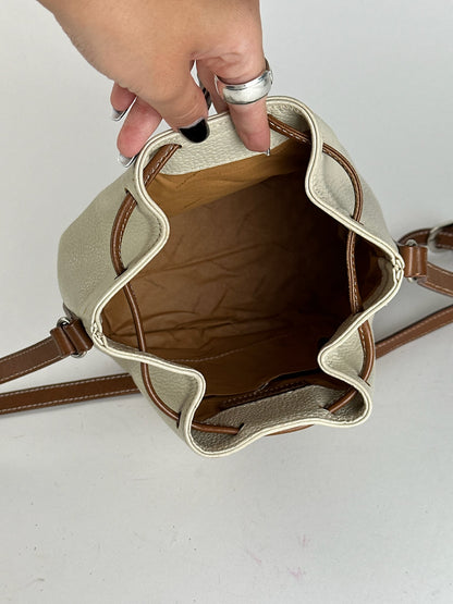 Sac seau vintage en cuir Courreges blanc marron