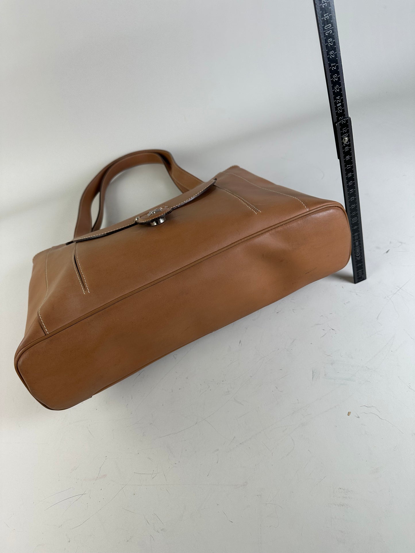 Vintage Courreges Smooth Leather Tote Bag Tan Silver