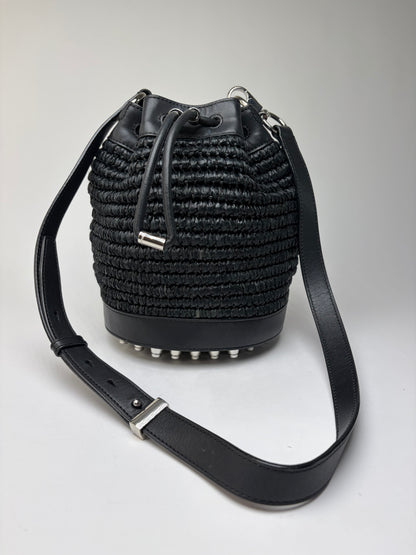 Vintage Alexander Wang Woven Straw Leather Bucket Bag c. 2016 Black