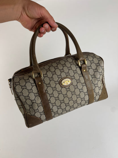 Mini sac Boston vintage en cuir monogramme Gucci Plus marron gris