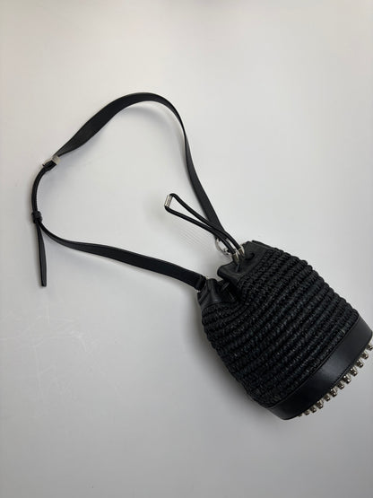 Vintage Alexander Wang Woven Straw Leather Bucket Bag c. 2016 Black