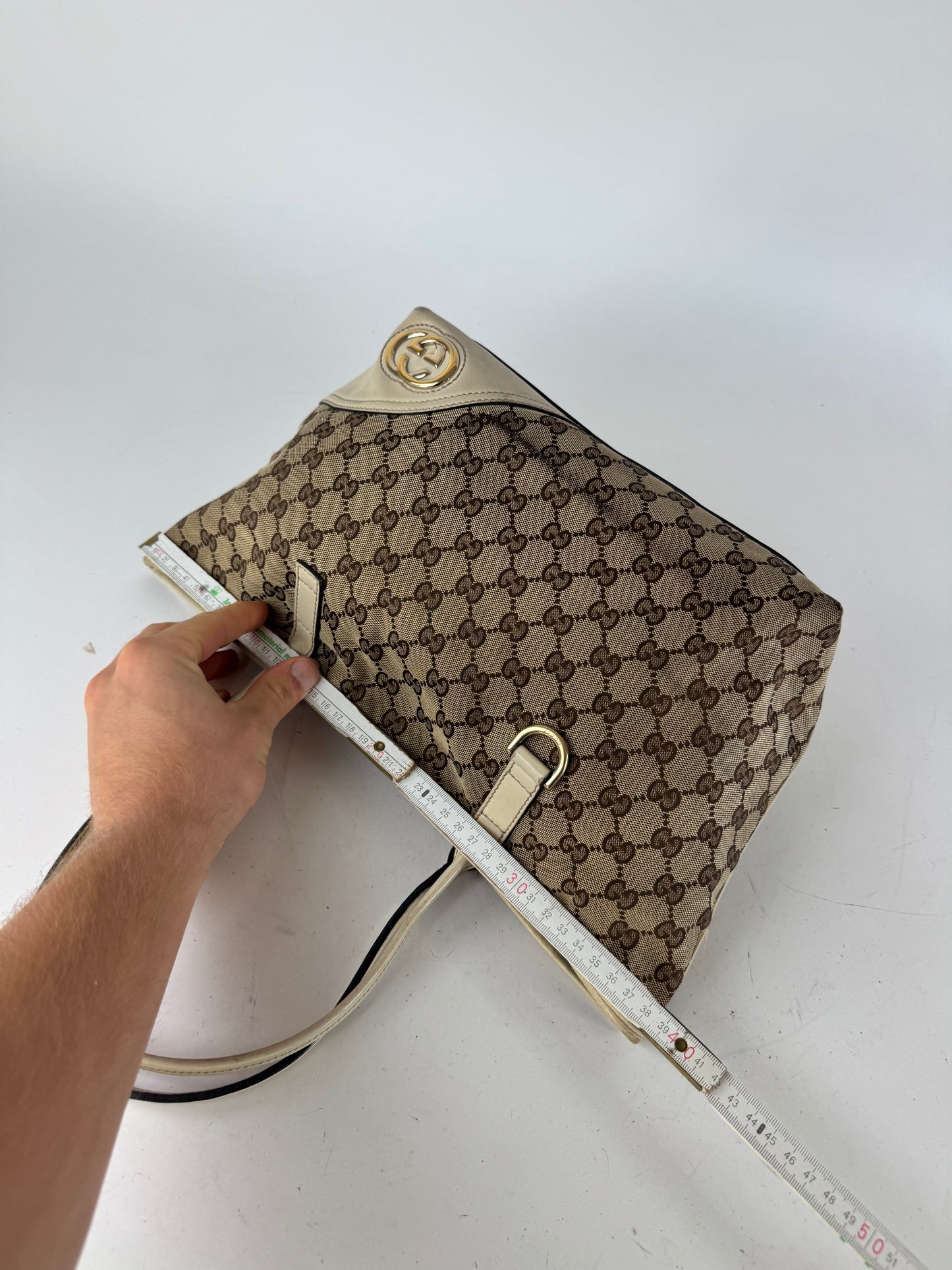 Vintage Gucci Monogram Tote Bag beige white