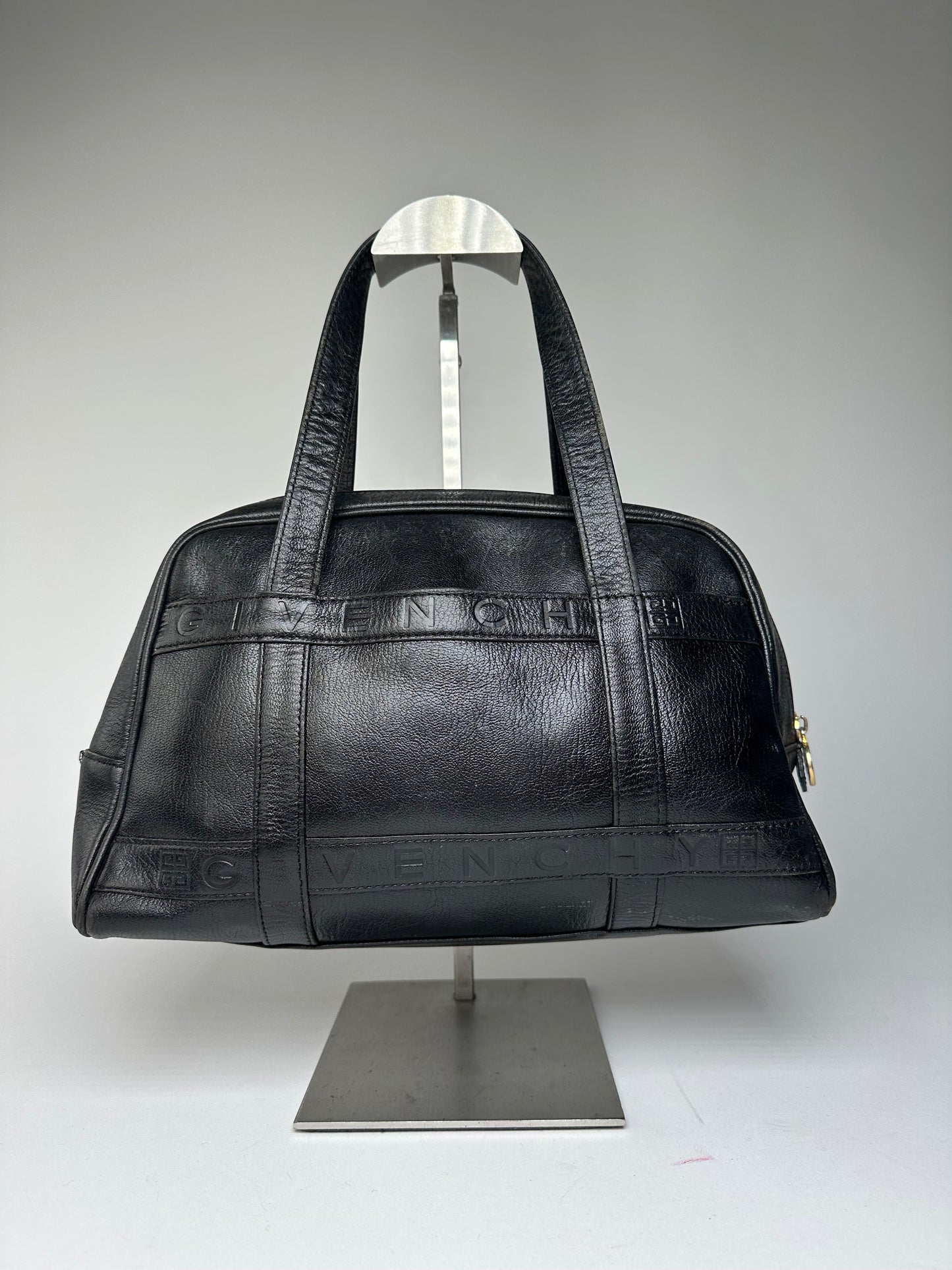 Vintage Givenchy 4G Embossed Leather Bowler Handbag Black
