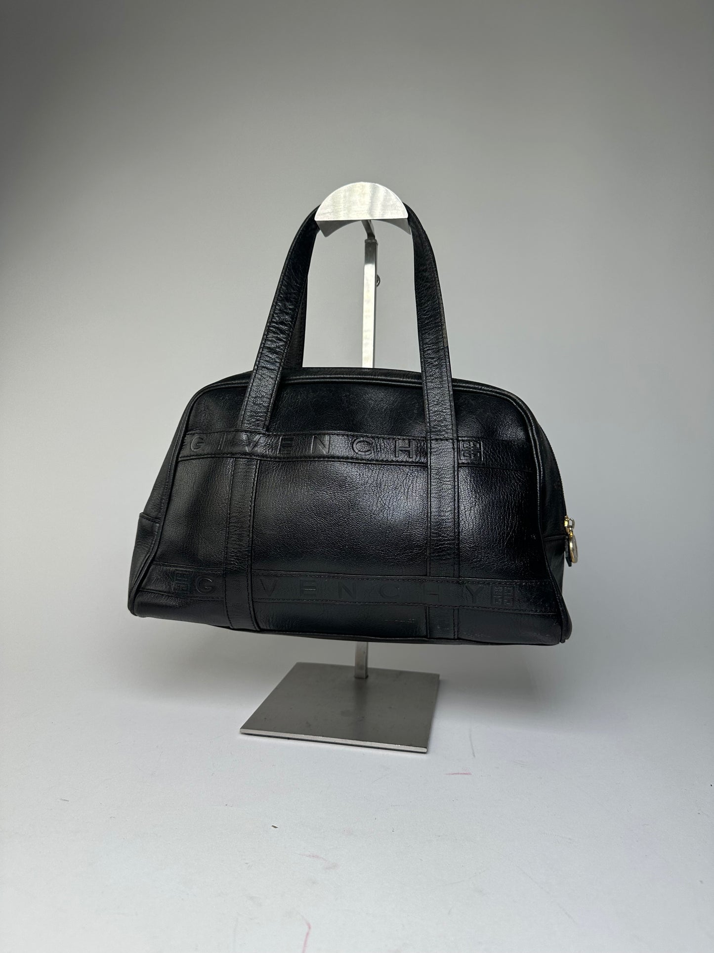Vintage Givenchy 4G Embossed Leather Bowler Handbag Black