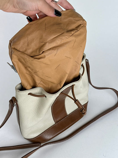 Sac seau vintage en cuir Courreges blanc marron