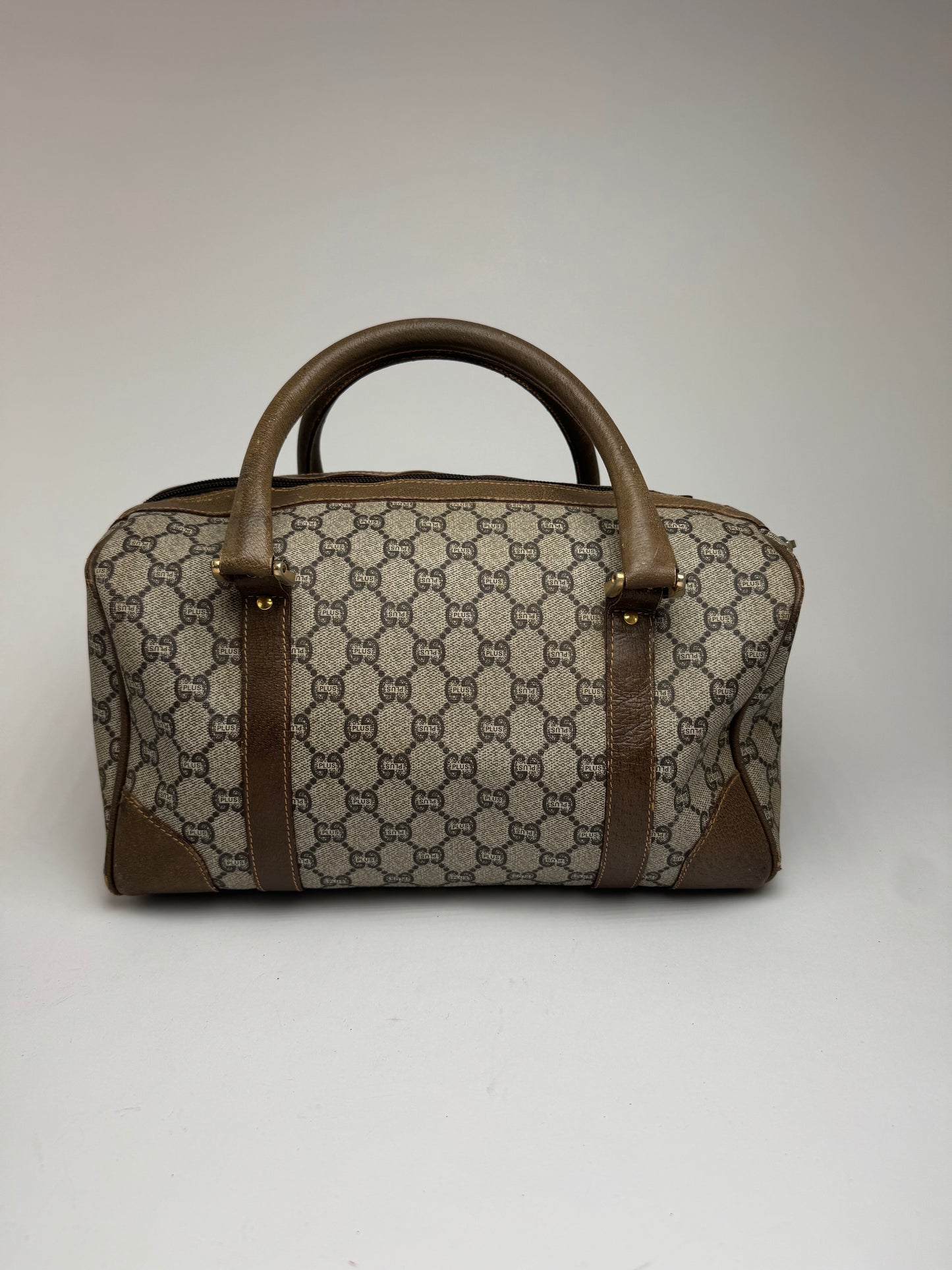 Mini sac Boston vintage en cuir monogramme Gucci Plus marron gris