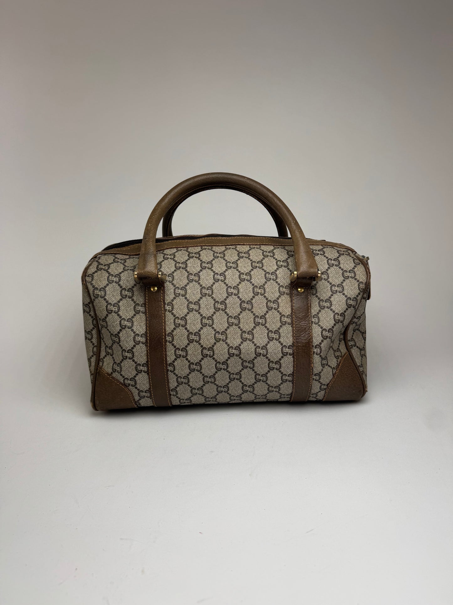 Mini sac Boston vintage en cuir monogramme Gucci Plus marron gris