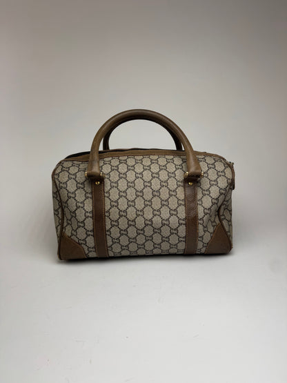 Mini sac Boston vintage en cuir monogramme Gucci Plus marron gris