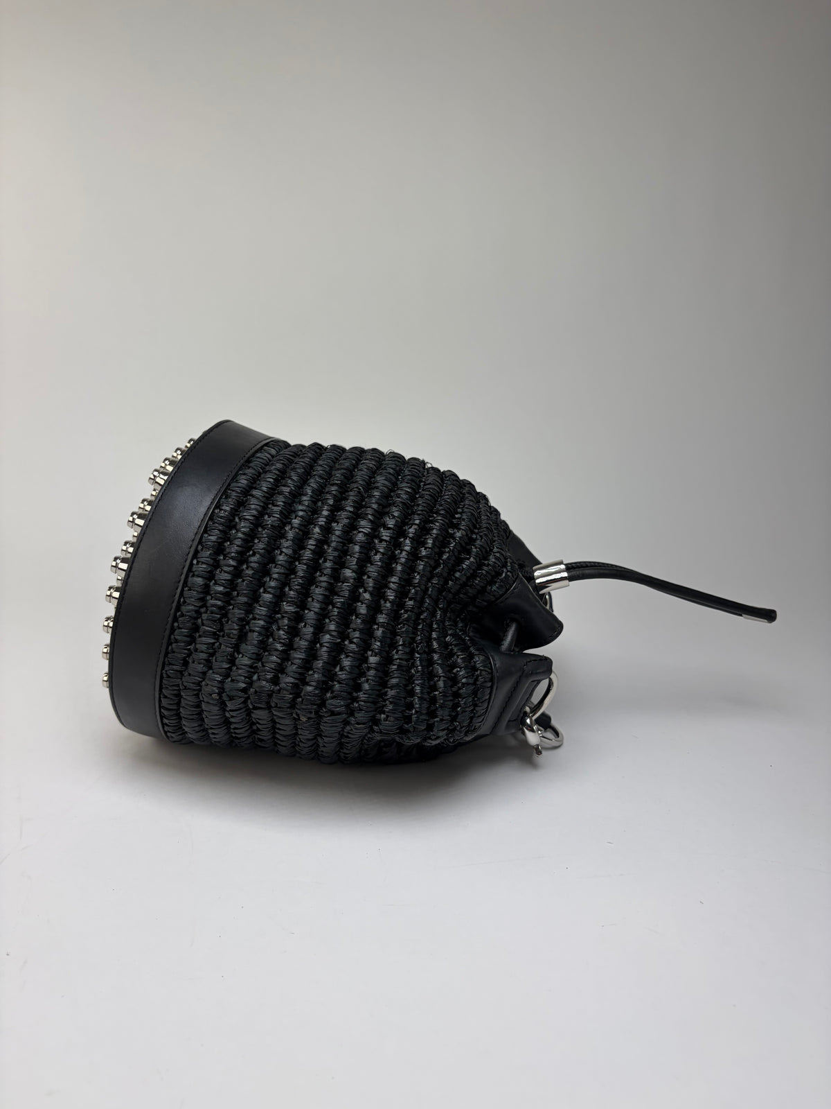 Vintage Alexander Wang Woven Straw Leather Bucket Bag c. 2016 Black