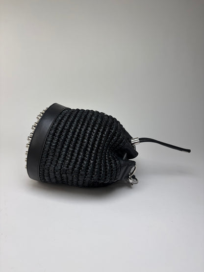 Vintage Alexander Wang Woven Straw Leather Bucket Bag c. 2016 Black
