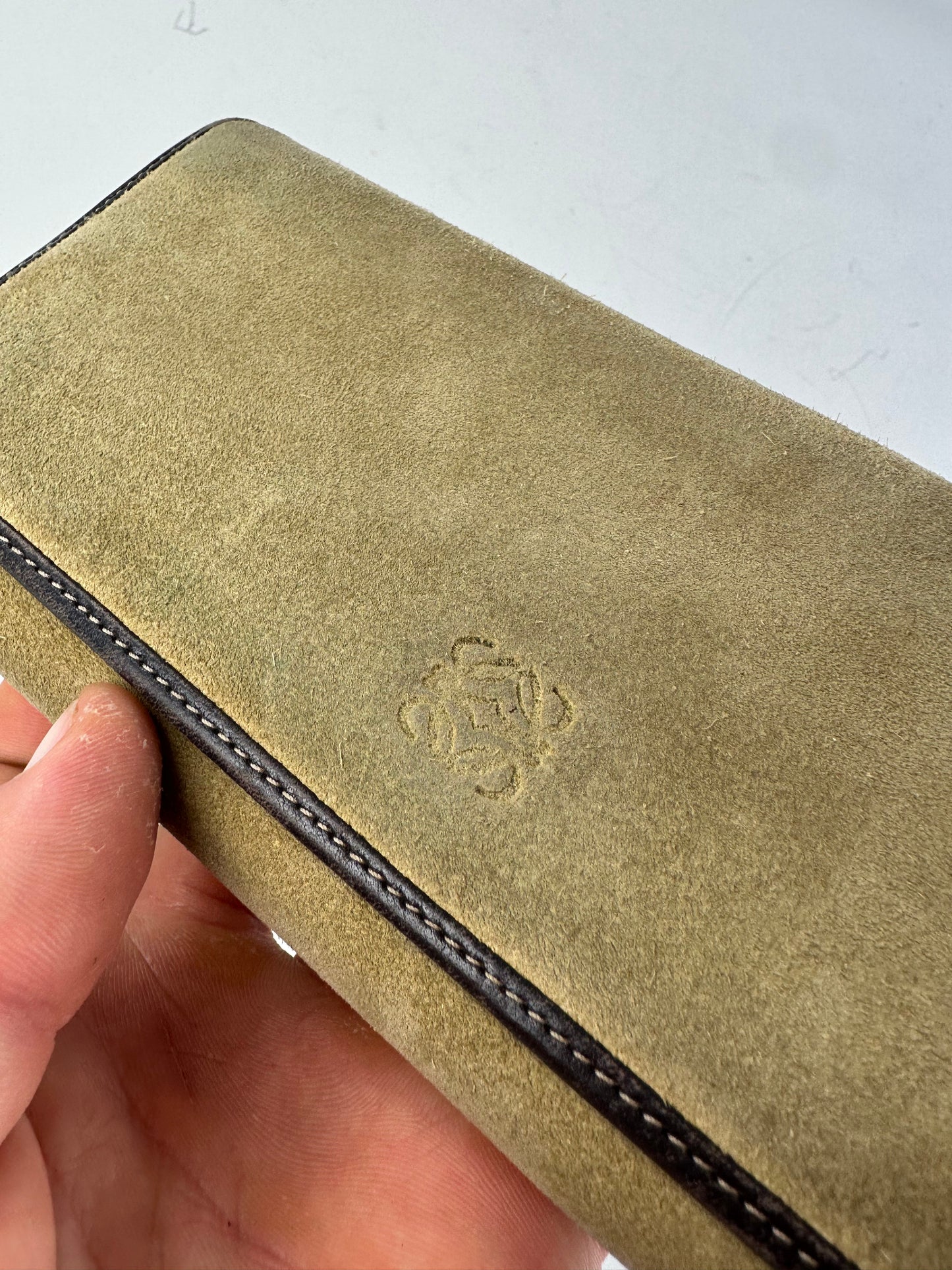 Vintage Loewe Suede Leather Trim Wallet Beige Gold