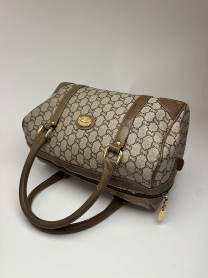 Mini sac Boston vintage en cuir monogramme Gucci Plus marron gris