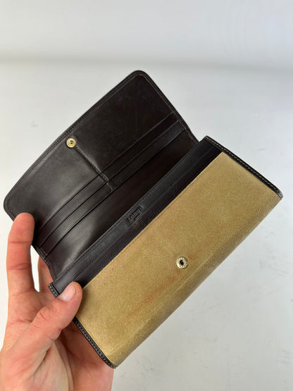 Vintage Loewe Suede Leather Trim Wallet Beige Gold