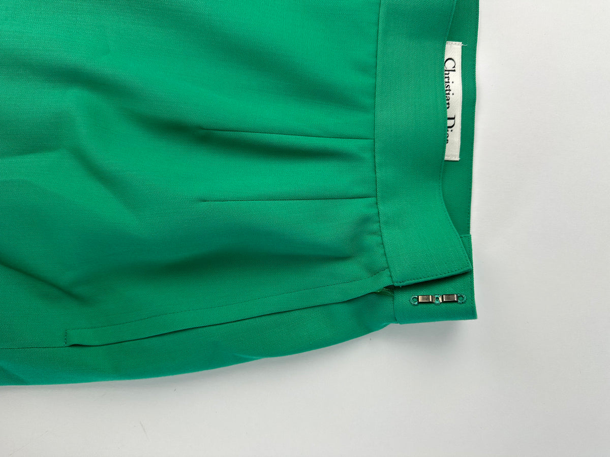 Vintage Dior Flared Satin Midi Skirt Late 1990s Emerald Green M