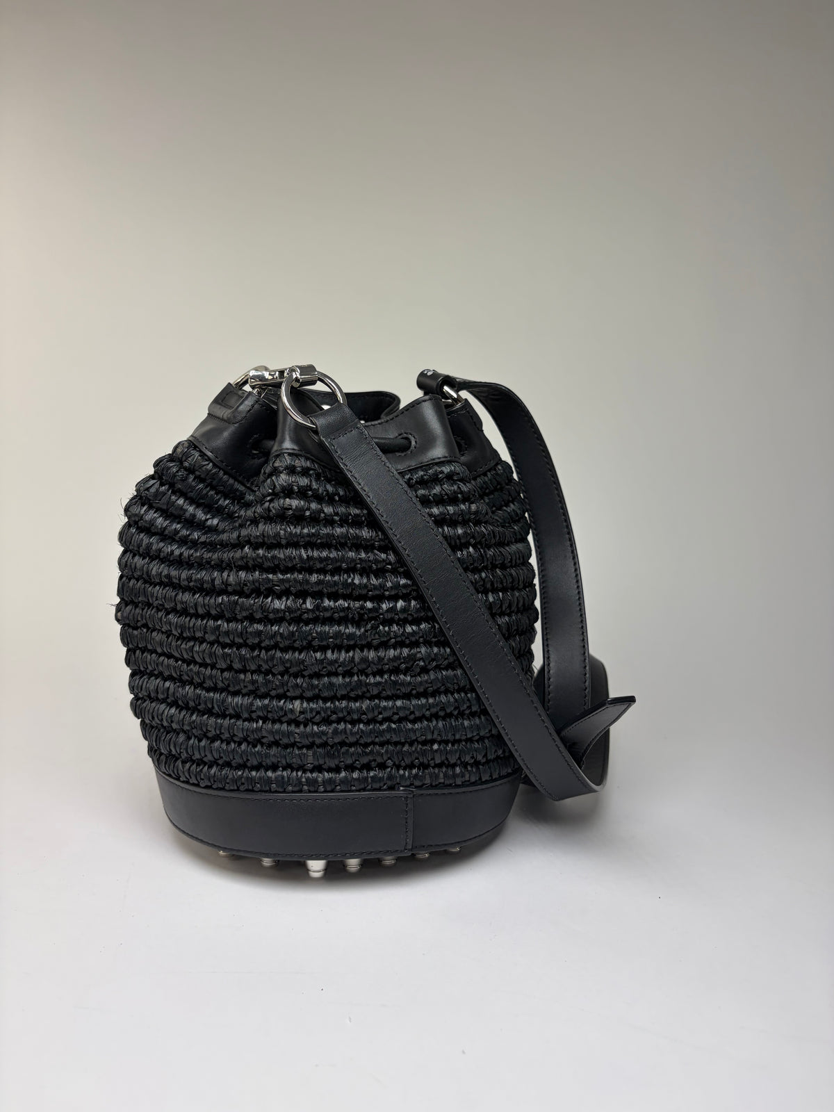 Vintage Alexander Wang Woven Straw Leather Bucket Bag c. 2016 Black