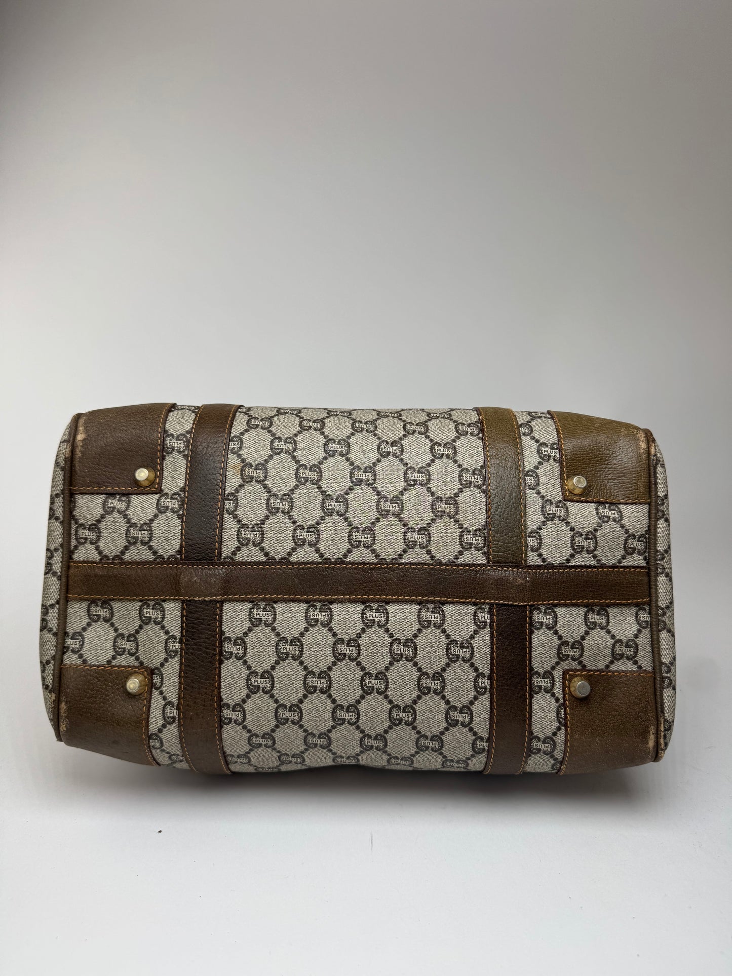 Mini sac Boston vintage en cuir monogramme Gucci Plus marron gris