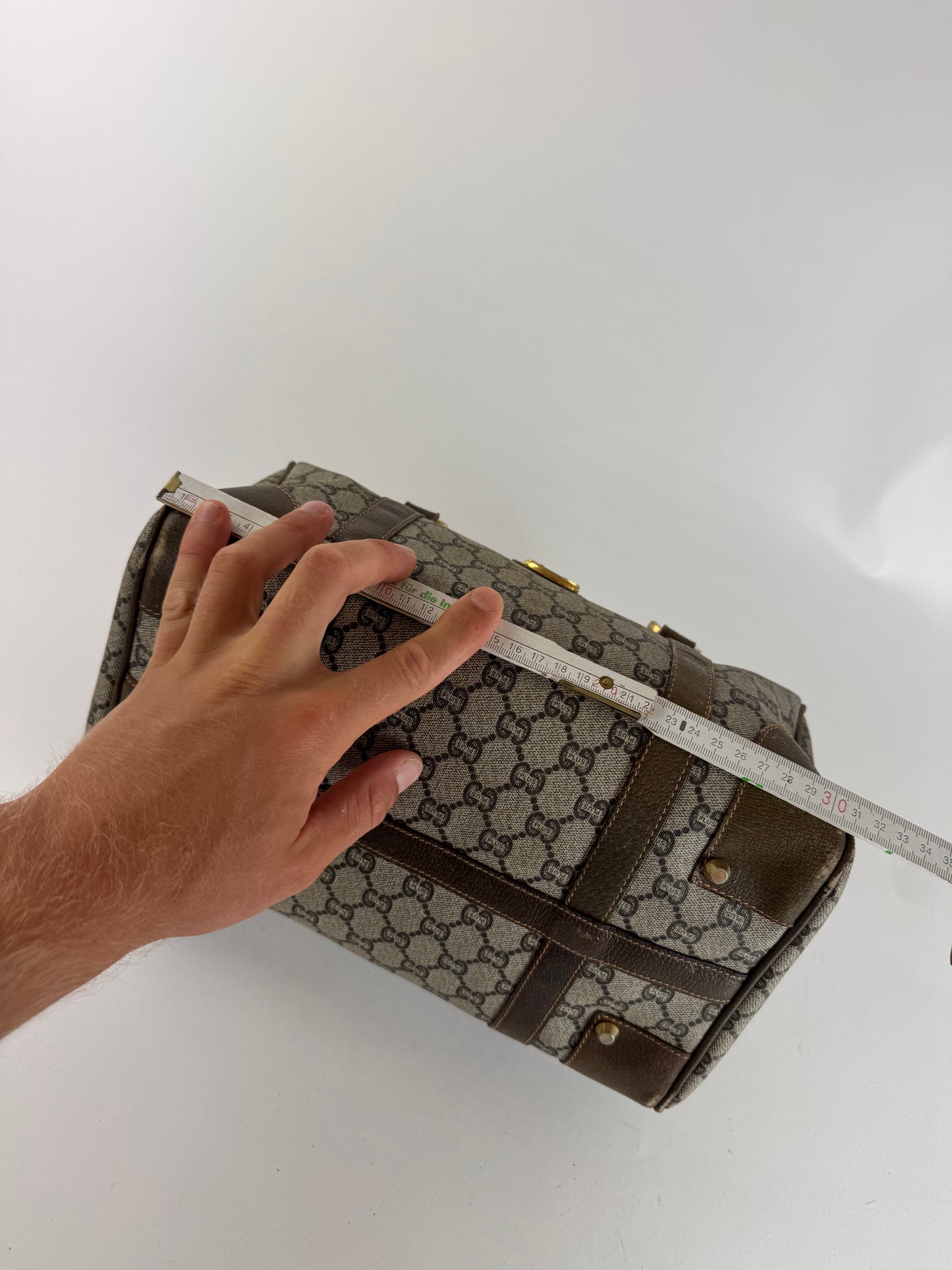 Mini sac Boston vintage en cuir monogramme Gucci Plus marron gris