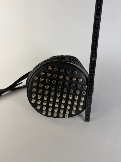Vintage Alexander Wang Woven Straw Leather Bucket Bag c. 2016 Black