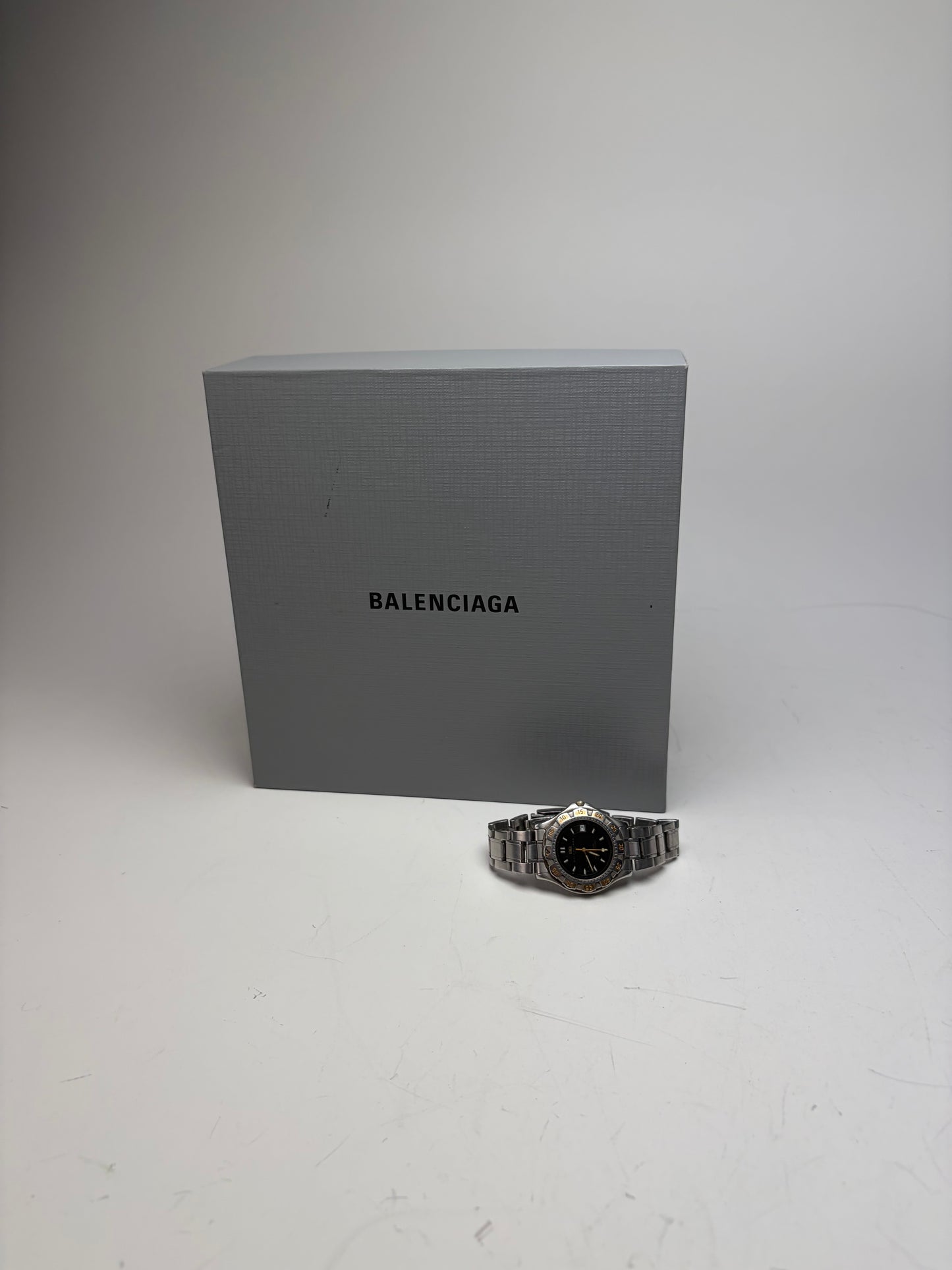 Vintage Balenciaga Stainless Steel Bracelet Watch Black Gold