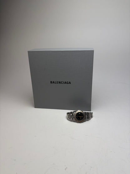 Vintage Balenciaga Stainless Steel Bracelet Watch Black Gold