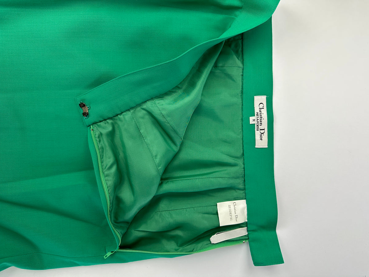 Vintage Dior Flared Satin Midi Skirt Late 1990s Emerald Green M